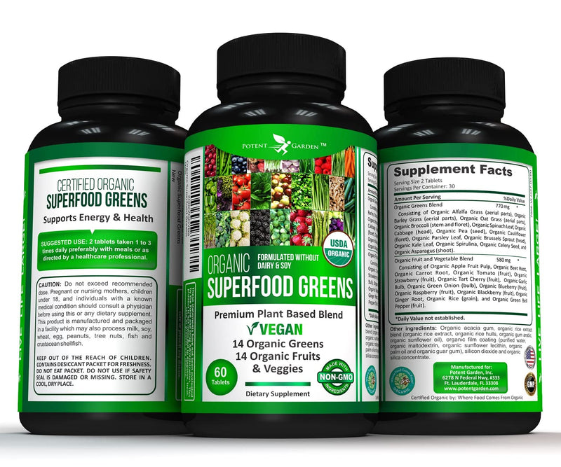 [Australia] - 2-Pack Organic Superfood Greens, Fruit and Veggie Supplement Rich in Vitamins & Antioxidants with Alfalfa, Beet Root & Tart Cherry to Boost Energy, Immunity & Gut Health, 120 Ct 