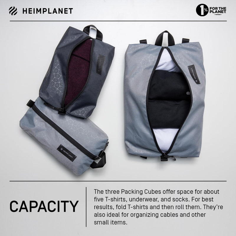 HEIMPLANET Original | HPT Carry Essentials - PACKING CUBES | Set of 3 Packing Organizers | 1x 4L Volume and 2x 2L Volume | Supports 1% for The Planet