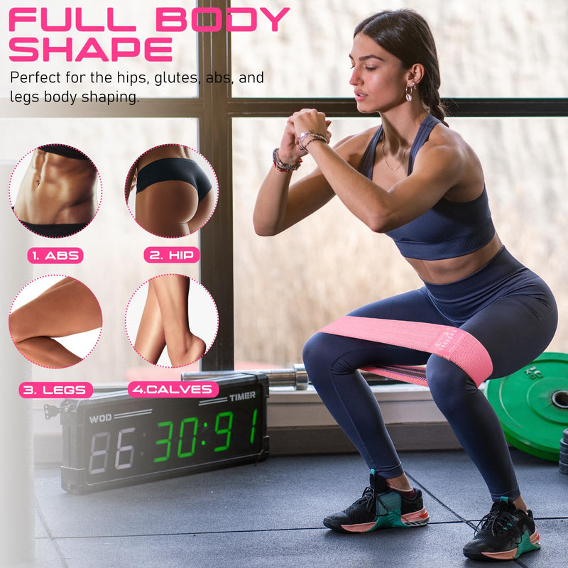 [Australia] - Fabric Resistance Bands for Working Out - Exercise Bands for Women and Men, Booty Bands for Legs and Butt, Yoga, Pilates, Rehab, Fitness and Home Workout Pink 