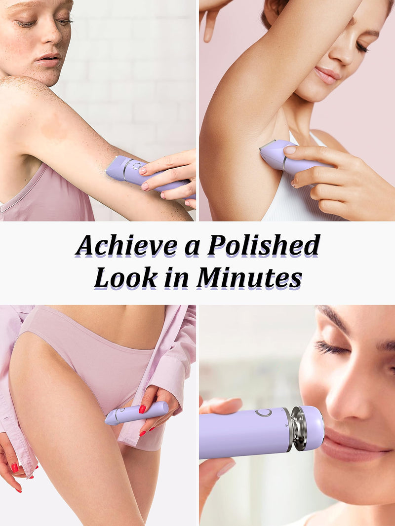 [Australia] - Bikini Trimmer and Shaver Kit for Women - 2-in-1 Wet/Dry Electric Body Hair Trimmer Facial Hair Removal Cordless Waterproof Bikini Shaver Razor for Face Lip Chin Pubic Underarm Legs (Purple) Purple 
