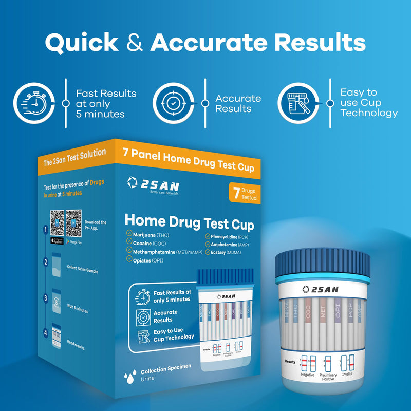 2San 7-Panel Drug Test Cup – Urine Screen for 7 Drugs | Detects THC, COC, MET, OPI, AMP, MDMA & PCP – results in 5 min – FSA/HSA eligible