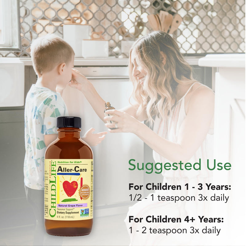 CHILDLIFE ESSENTIALS Aller-Care Natural Liquid Relief for Kids, 4 Fl Oz | Seasonal Support Syrup, Elderberry, Zinc, Bromelain, Vitamin C, Immune Support Formula, Toddlers, Kids, Natural Liquid