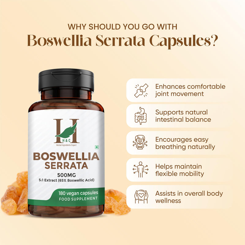 H&C Boswellia Serrata 2500mg Capsules (500mg of 5:1 High Strength Extract) | 65% Standardised Boswellic Acid | 180 Veg. Capsules - 6 Months Supply