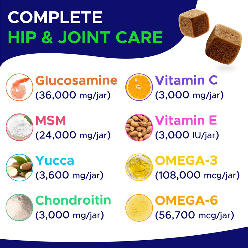Glucosamine for Dogs Hip & Joint Supplement - Chondroitin, Omega-3, MSM - Joint Health & Pain Relief - Senior & Large Dogs - Made in USA - 120 Mobility Chews 120 Glucosamine Treats - PawsPlanet Australia