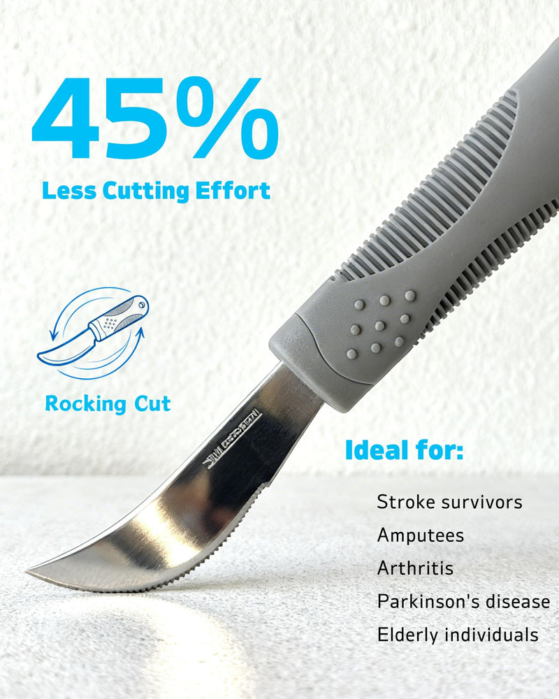 Adaptive Cutlery Set – Weighted for Hand Tremors & Parkinson's, 42°Angled Shovel Spoon, 70g (Grey, Right-Handed) Light (Weighted) – 70g