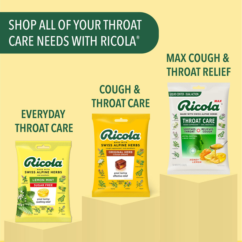 [Australia] - Ricola Sugar Free Swiss Herb Cough Drops, 45 Count, Cough Suppressant & Throat Relieving Drops with Naturally Sourced Menthol, Pleasing Taste for Coughs & Throat Irritation Symptom Relief 