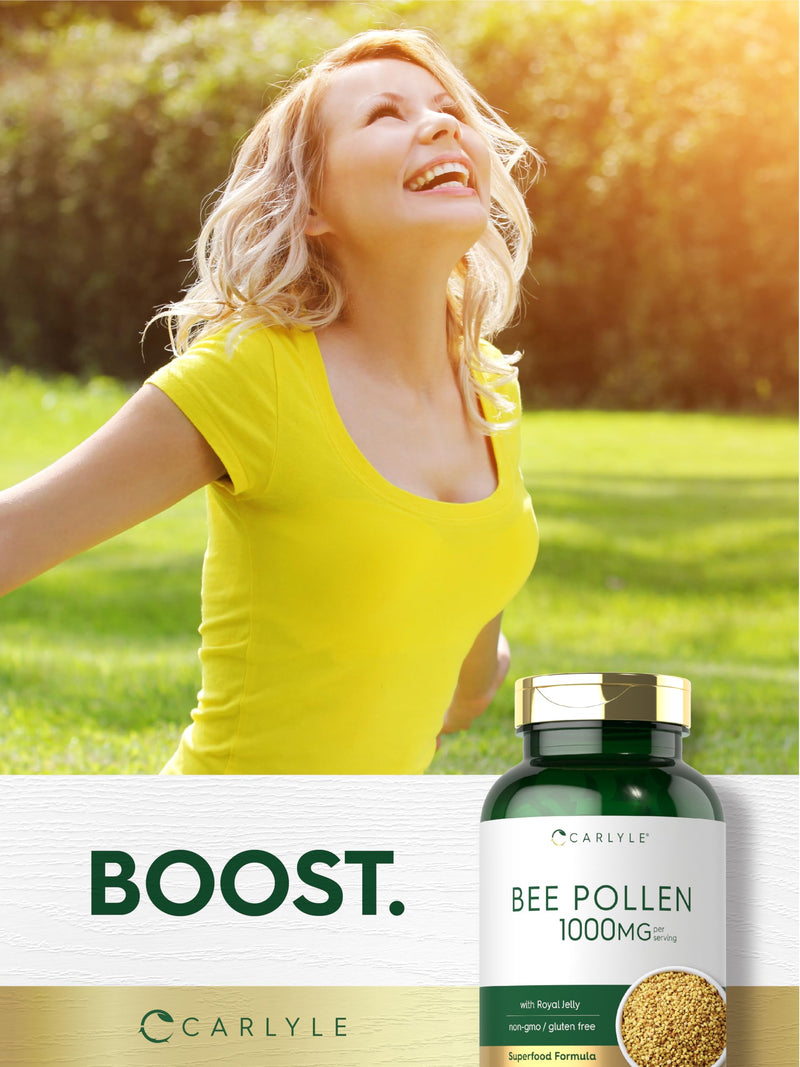 Carlyle Bee Pollen Supplement 1000mg | 200 Caplets | with Royal Jelly and Bee Propolis | Vegetarian, Non-GMO, Gluten Free