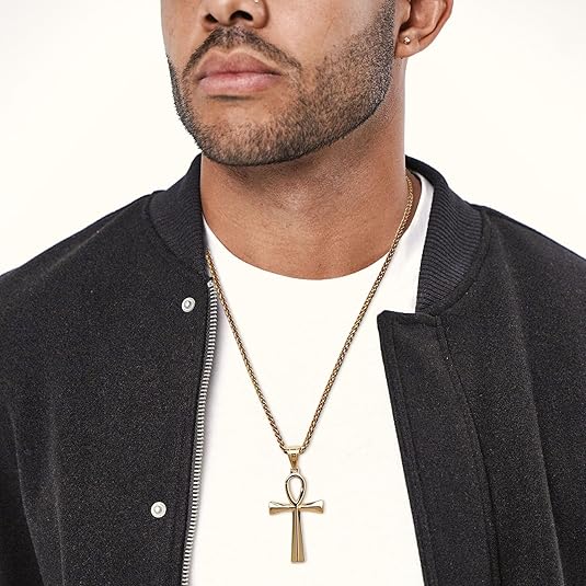 Egyptian Jewelry Men Women 18K Gold Plated Vintage The Key of The Nile Ankh Cross Pendant Necklace