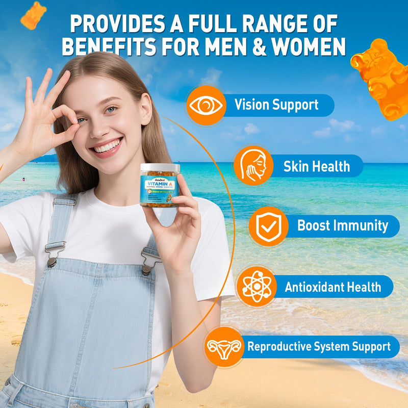 [Australia] - Vitamin A Gummies, 25000IU Vitamin A Supplement from Retinyl Palmitate & Fish Liver Oil, with Coconut Oil for High Absorption, Vision, Skin & Immune Health, Sugar-Free, Non-GMO, 60 Servings 