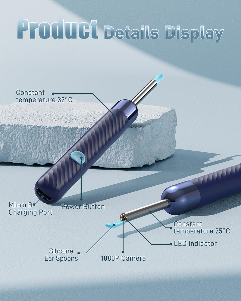 [Australia] - Ear Wax Removal Tool Camera - Ear Wax Removal Kit - Ear Cleaner with Camera - 1080P HD Ear Camera with 6 Ear Spoon - Ear Cleaner for iOS & Android Deepblue 