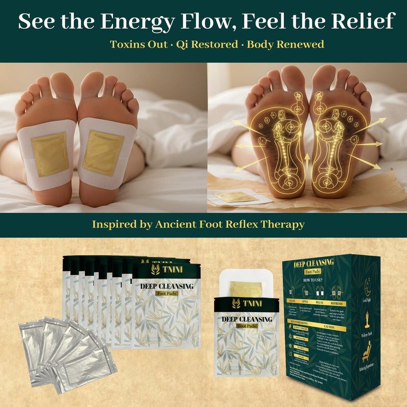Deep Cleansing Foot Pads - Natural Herbal Patches for Foot Care - 10 Night Foot Patches with Bamboo Vinegar & Ginger - Refreshing & Soothing Foot Care, Up to 8 Hours of Long-Lasting Adhesion