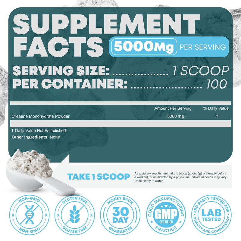[Australia] - Performance Micronized Creatine Monohydrate Powder Supplement, 5000mg (5g), 100 Servings, Unflavored, Gluten Free, Non-GMO, Vegan 