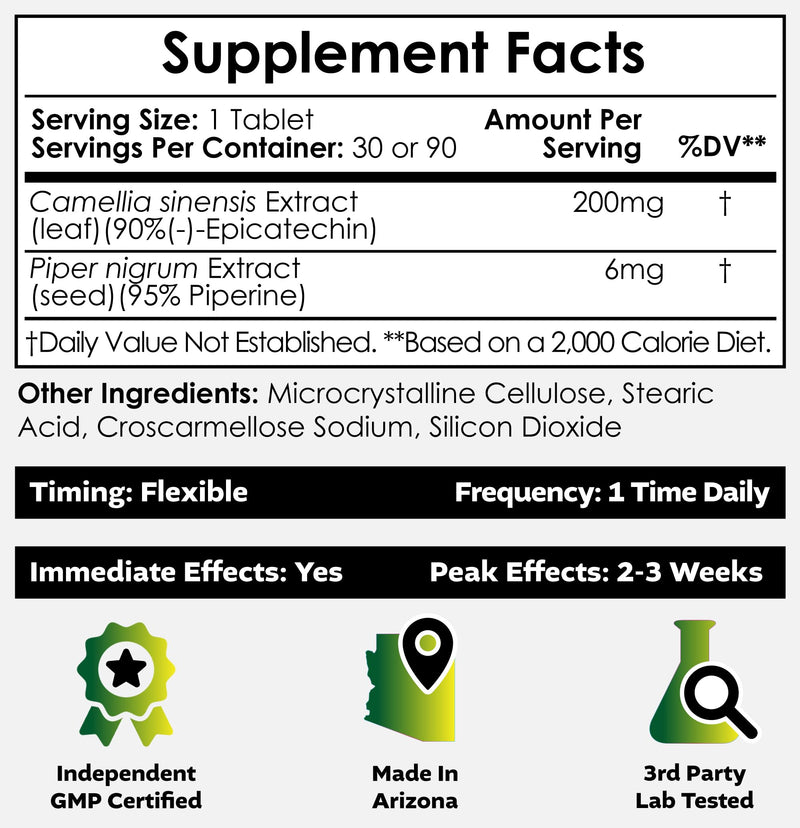 [Australia] - Nootropics Depot Epicatechin Tablets | 200mg (‚àí)‚àíEpicatechin + 6mg Piperine for Bioavailability | Green Tea Extract | Promotes Muscle Mass, Cardiovascular Health, and Energy | 30 Count 30 Count (Pack of 1) 