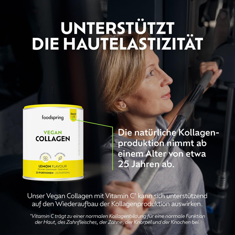 [Australia] - foodspring - Vegan collagen powder with VeCollal® - Plant-based collagen alternative identical to human type I collagen - With vitamin C for bones and skin - GMO-free (138 g, lemon flavor) 