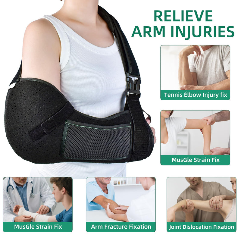 [Australia] - Arm Sling for Shoulder & Elbow Injury – Adjustable Shoulder Surgery Sling, Breathable & Lightweight Arm Support, Comfortable Sponge Shoulder Pad for Rotator Cuff & Elbow Recovery, Fits Left/Right Arm (Black, Small) Black 