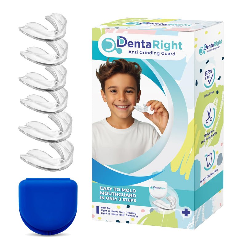 6-Pack Moldable Mouth Guards for Teeth Grinding and Clenching – Reusable, Trimmable Custom Fit Anti-Grinding Guards – 2 Sizes (4 Small + 2 Regular) for Small Mouths