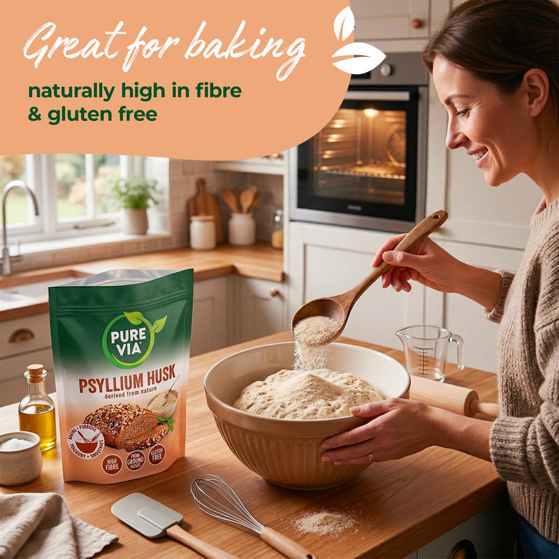 Pure Via Psyllium Husk 500g | Plant-Based Fibre | Fine Milled for Easy Mixing | Ideal for Smoothies, Baking & Everyday Recipes | Vegan & Gluten-Free