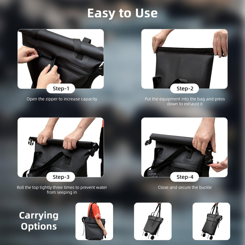 Rolling Duffle Bag with Wheels, Expandable Travel Duffle, Foldable Water-Resistant Shoulder Bag for Men & Women, Lightweight Portable Small Travel Bag for Trips, Camping, Shopping (Black) Black