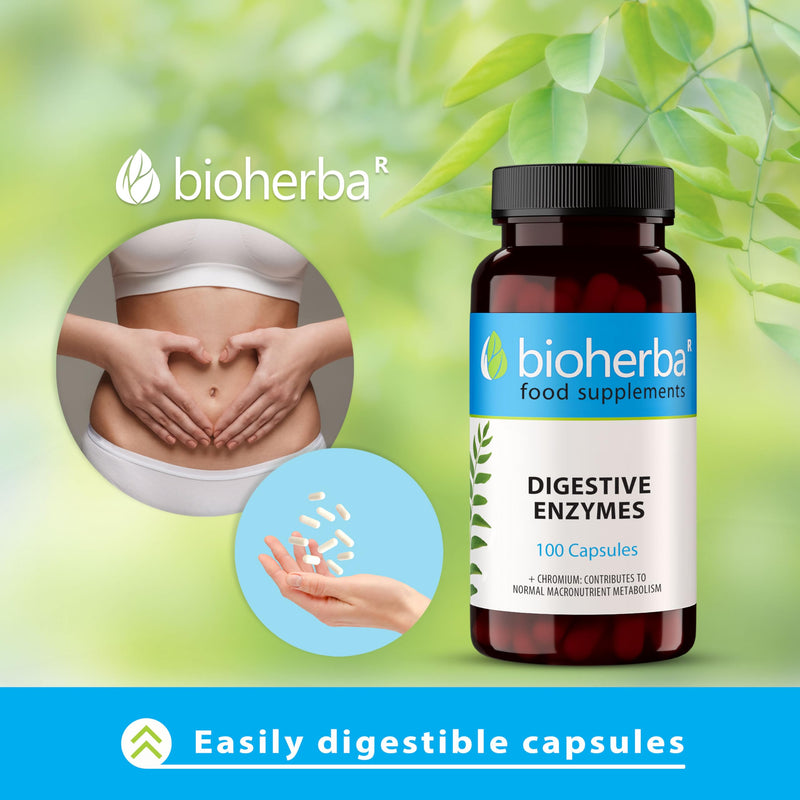 Digestive Enzymes Complex with Papaya, Bromelain & Chromium – 100 Capsules for Enzyme Support and Metabolism by BIOHERBA 100 pcs