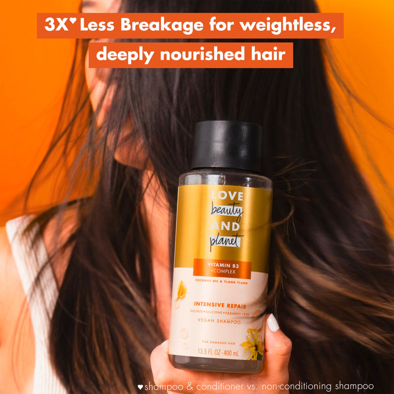 Love Beauty and Planet Shampoo with Vitamin B3 Coconut Oil & Ylang Ylang for Intensive Repair for Damaged Hair Sulfate, Silicone, & Paraben Free. Cruelty-Free. 13.5 oz