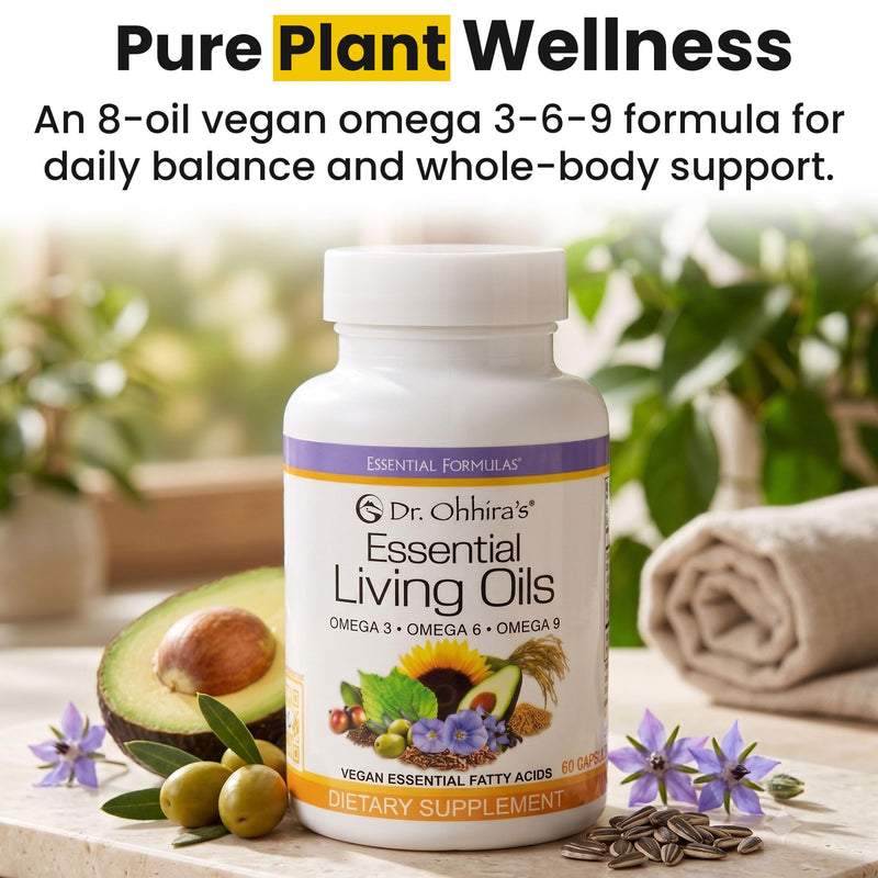 Dr Ohhira's Essential Living Oils, Triple Omega 3-6-9 Supplements, 60 Caps | Vegan Omega 3 6 9 supplements - Supports Skin & Heart - Includes Flaxseed & Borage Oil - Fish Oil Alternative - Non-GMO