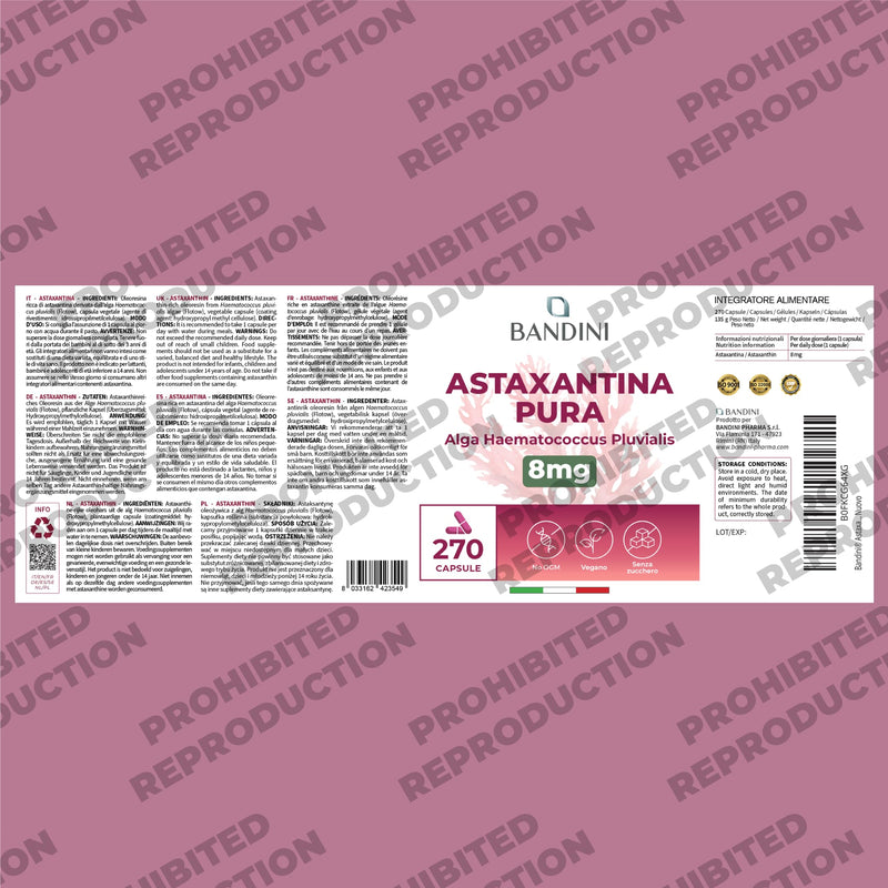 Bandini® Astaxanthin 270 Capsules for 9-Month Supply | 100% Pure, Natural & Bioavailable | Powerful antioxidant from Haematococcus pluvialis Algae | Natural Astaxanthin 8 mg per Capsule | Non-GMO