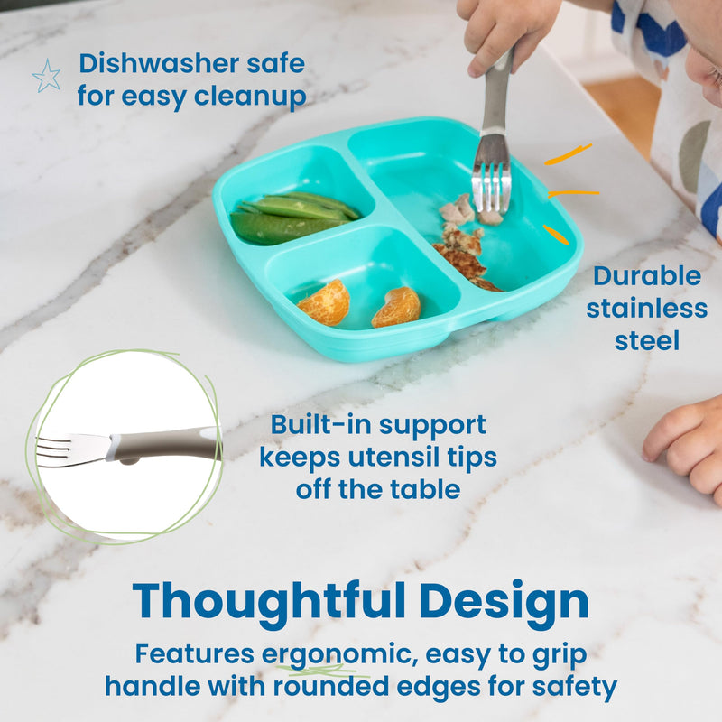 [Australia] - ECR4Kids My First Meal Pal Stainless Steel Forks, Toddler Silverware, White, Light Grey, 3-Pack Fork 