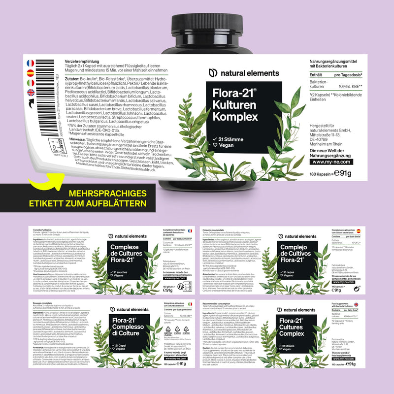 [Australia] - Flora 21® Culture Complex - 21 bacterial strains + organic inulin - 180 gastro-resistant capsules - laboratory tested, vegan, high dosage and produced in Germany 180 capsules 