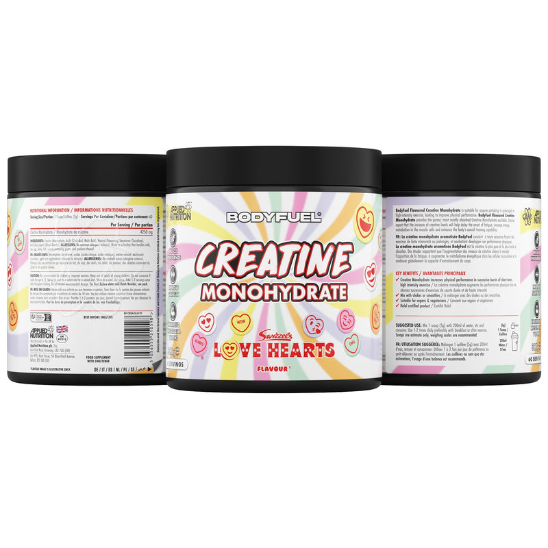 Applied Nutrition BodyFuel Creatine Monohydrate Powder, Increases High-Intensity Physical Performance, Swizzels Love Hearts (300g - 60 Servings)