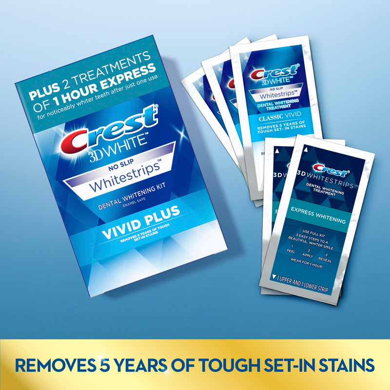 [Australia] - Crest 3D Whitestrips, Vivid Plus, Teeth Whitening Strip Kit, 24 Count (Pack of 1) 
