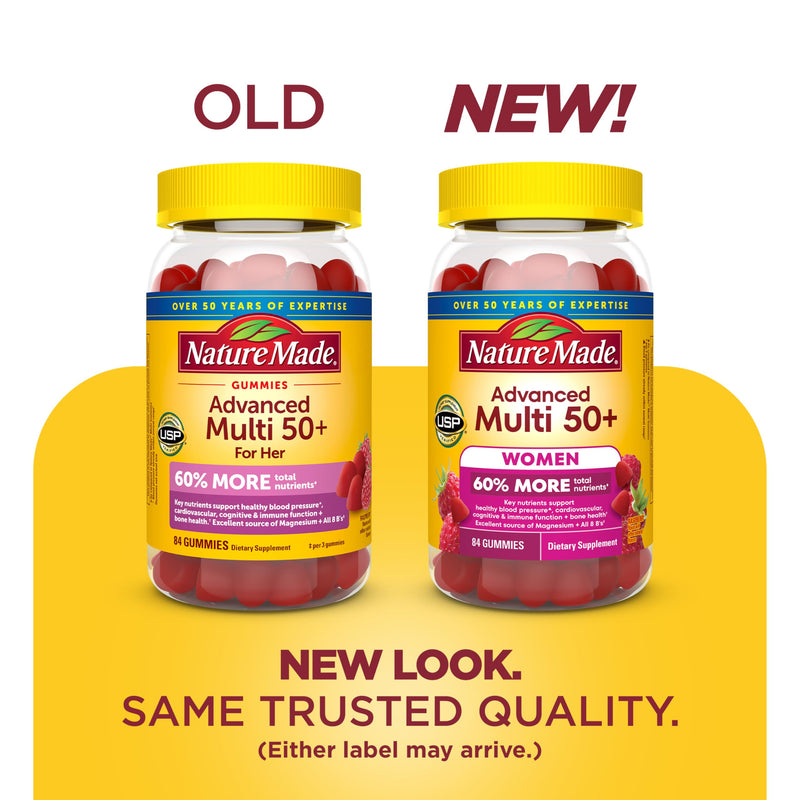 Nature Made Advanced Multivitamin Gummies 50+ for Women, 84 Multi Vitamins | Womens Multivitamins Gummies with Magnesium Citrate, Vitamin D3, Zinc, Calcium and All 8 B Vitamins, 28 Day Supply 84 Count (Pack of 1)