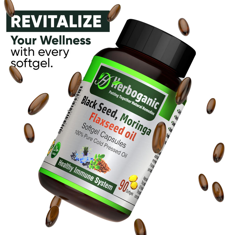 [Australia] - Black Seed, Moringa and Flaxseed Oil Softgels Capsules - 90 Count - blended with other herbal products-Supports overall health wellness and immunity. Black-Seed-Moringa-Flaxseed 