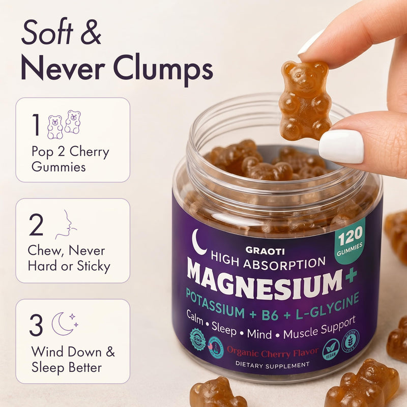 Magnesium Gummies 1000 mg/Serv with B6, Magnesium Complex, Chews for Relaxation, Stress Relief, Night Rest, Muscle & Cardio Support, Sugar Free, 120 Count, Cherry 120 Count (Pack of 1)