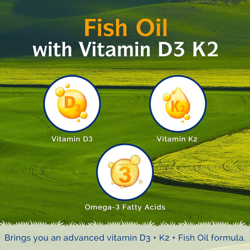 Innate Vitality Omega 3 Fish Oil Supplement, 2000mg Fish Oil Per Serving | EPA 600mg + DHA 400mg with Vitamins D3 K2, Supports Brain & Heart Health, Sustainable & Wild-Caught, 60 Softgels Unflavored 60 Count (Pack of 1)
