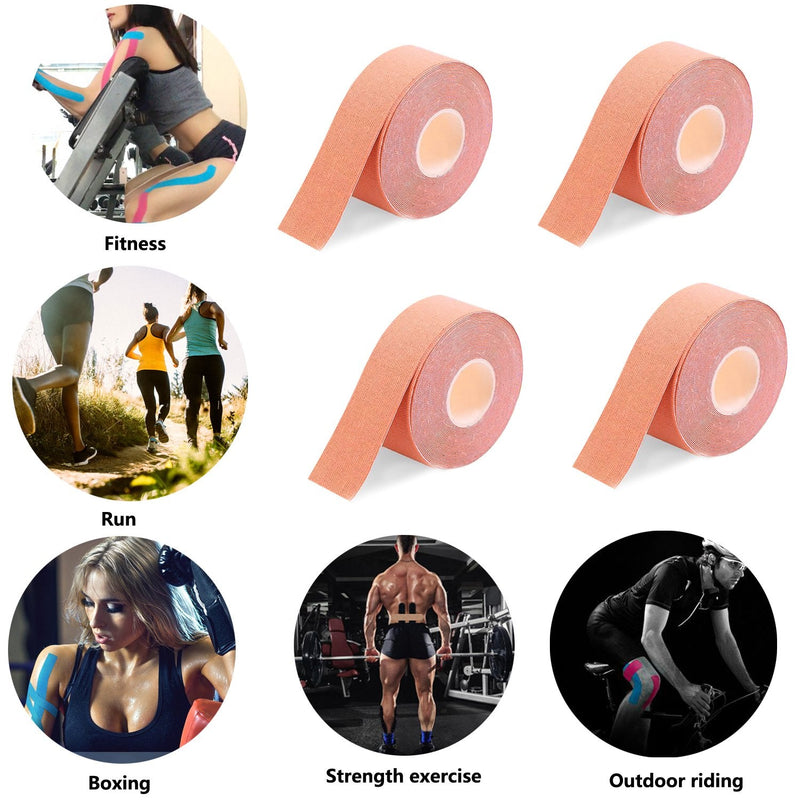 Kinesiology Recovery Therapeutic Tape, Waterproof Muscle Support for Athlete,Sports Injury Tape 1 inch x 16.4 ft / 2.5cm x 5m Beige 4 rolls