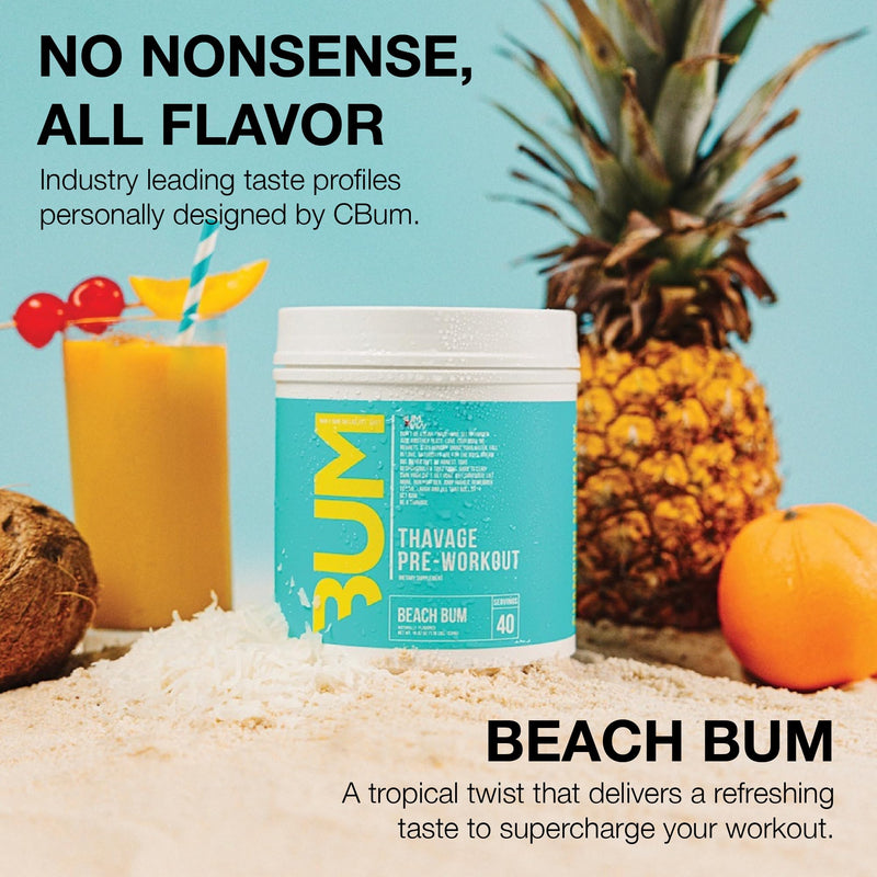 [Australia] - RAW Pre Workout Powder, Thavage (Beach Bum) - Chris Bumstead Sports Nutrition Supplement for Men & Women - Cbum Pre Workout for Working Out, Hydration, Mental Focus & Energy - 40 Servings Beach Bum 