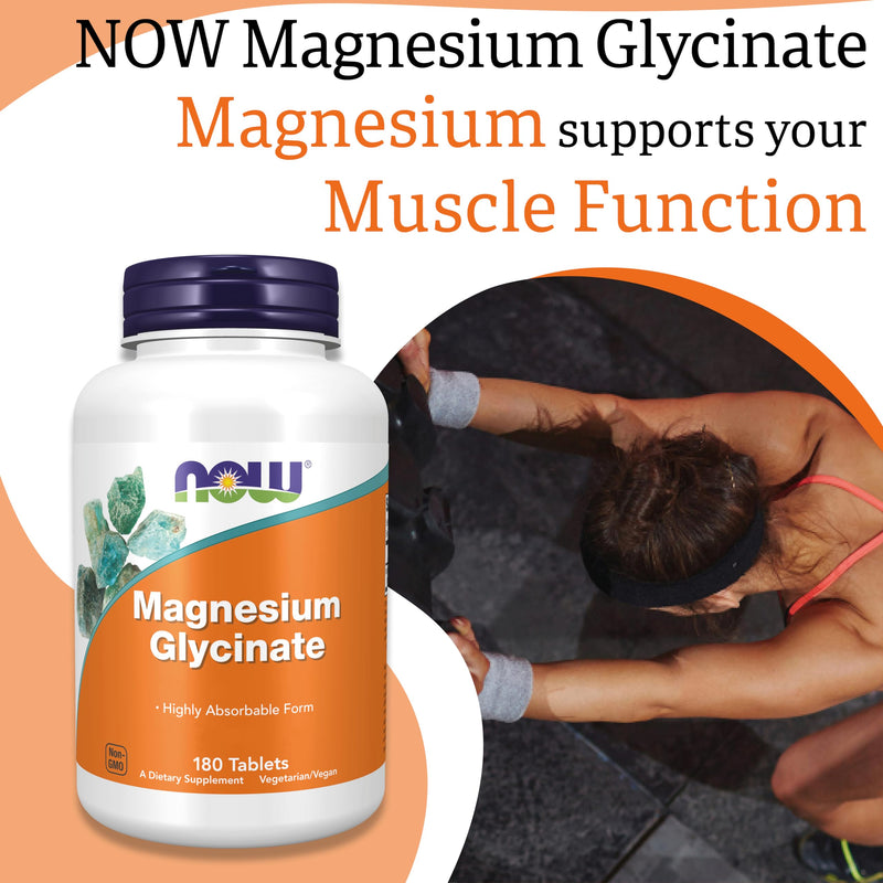 Now Foods, Magnesium Glycinate, 200mg Magnesium, 180 Vegan Tablets, Lab-Tested, Vegetarian, Gluten Free, Soy Free, Non-GMO 180 count (Pack of 1)