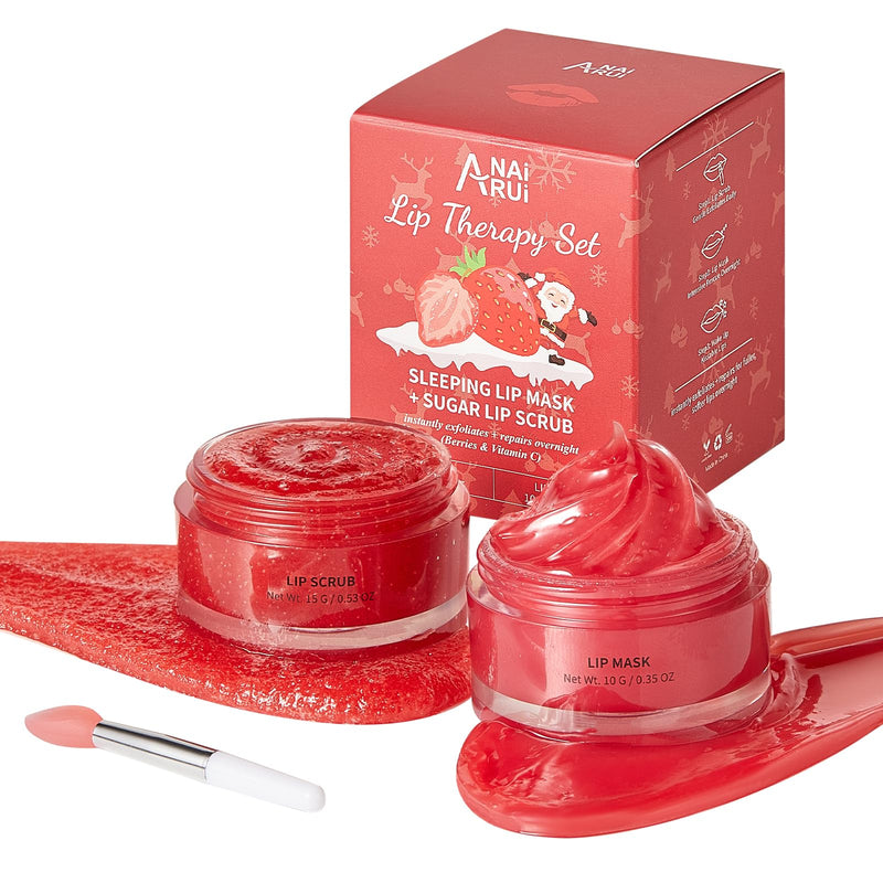 [Australia] - ANAI RUI Lip Scrub & Lip Mask Holiday Gifts, Lip Exfoliator Scrub and Moisturizer Gift For Girls, Lip Scrubber Exfoliator & Sugar Lip Scrub with Vitamin C, Lip Sleeping Mask Gift Set for Women BERRIES-Xmas 
