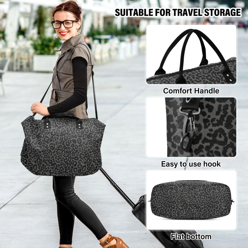 Large Travel Duffel Bag Sports Tote Gym Bag Overnight Weekender Bags Dark Gray Leopard Cheetah Print Carry On Luggage with Toiletry Bags