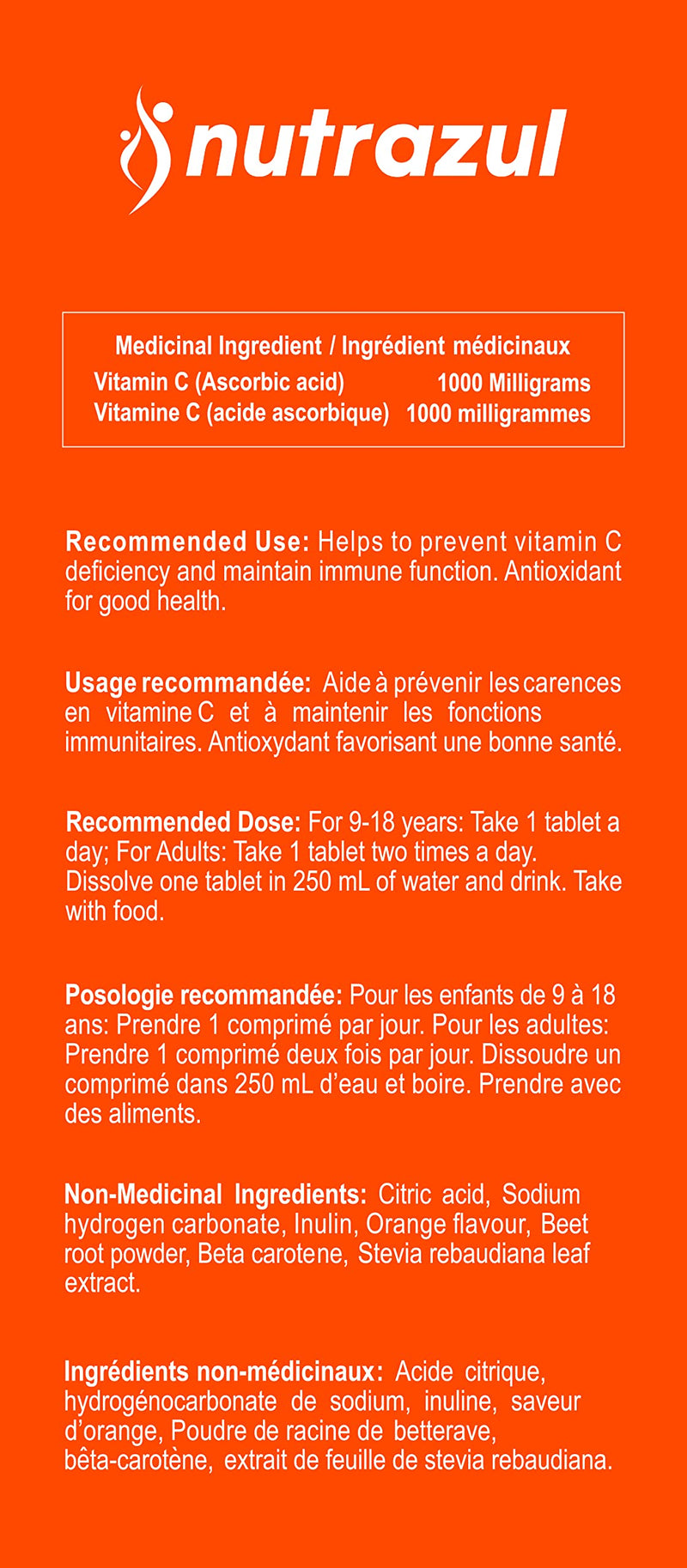 nutrazul Vitamin C 1000mg Effervescent Tablets, Orange Flavor, 20 Count | Vit C Supplement to Help Maintain Immune Function, Gluten-Free, Lactose-Free, Sugar-Free, Preservative-Free