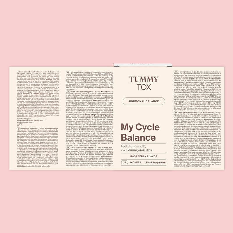 My Cycle Balance with Chicory, Magnesium, Nettle, Hyaluronic Acid, Shatavari, Saffron, Folate and Vitamins for Women - 30 sachets by Tummy Tox