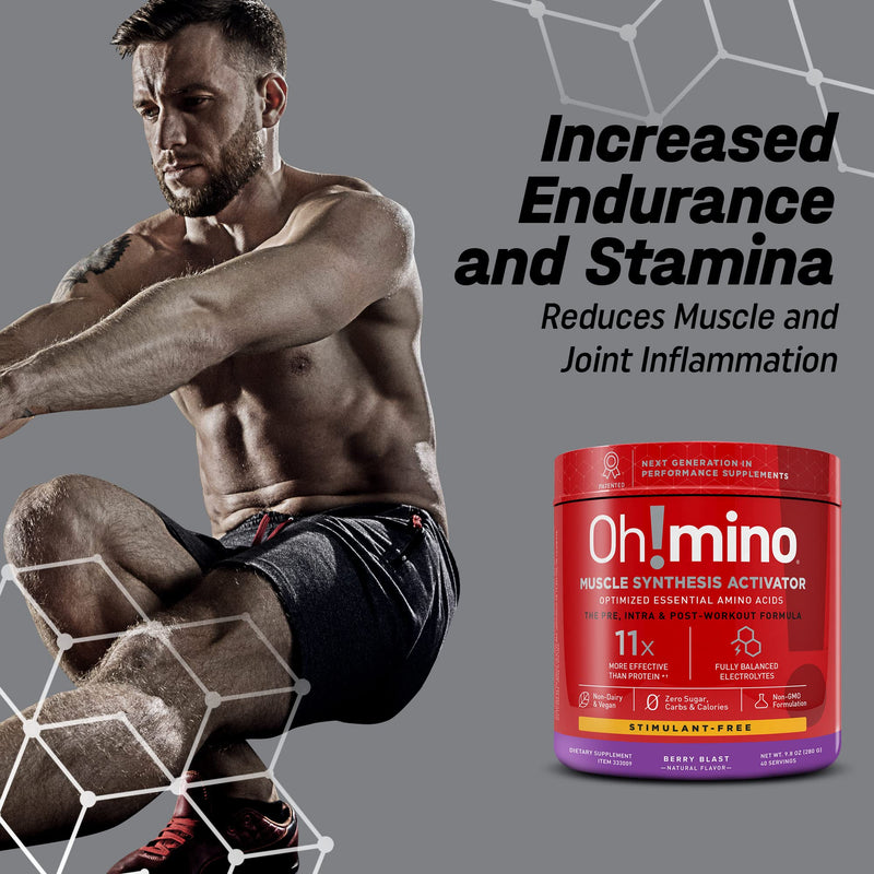 [Australia] - Oh!mino Amino Acid Energy Blend - Sugar-and-Stimulant-Free, Pre-Post Workout Powder, BCAA Amino Acids, Workout Recovery Drink, Muscle Synthesis Activator, Berry Blast, 280 g, 40 Servings Berry Blast (Stimulant-Free) 40 Servings (Pack of 1) 