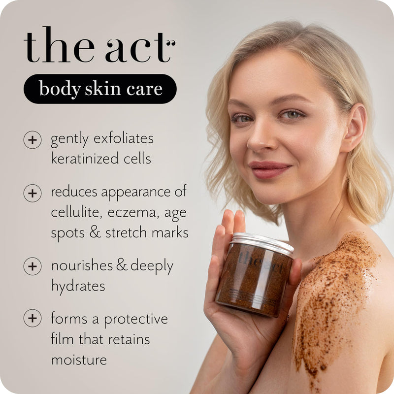 THE ACT Coffee Body Scrub with Salt & Cocoa – Exfoliating Scrub for Cellulite, Stretch Marks, Ingrown Hair – Organic Moisturizing Body Scrub with Vitamin E & Menthol – Gift for Women & Men, 10.58 Oz Cocoa & Coffee 10.58 Ounce (Pack of 1)