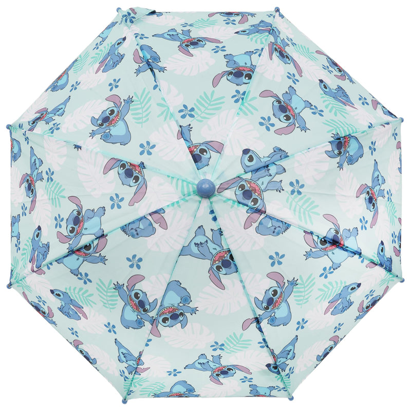 Disney Stitch Kids Umbrella, Blue | Tropical Leaf Rain with Durable Frame and Curved Handle
