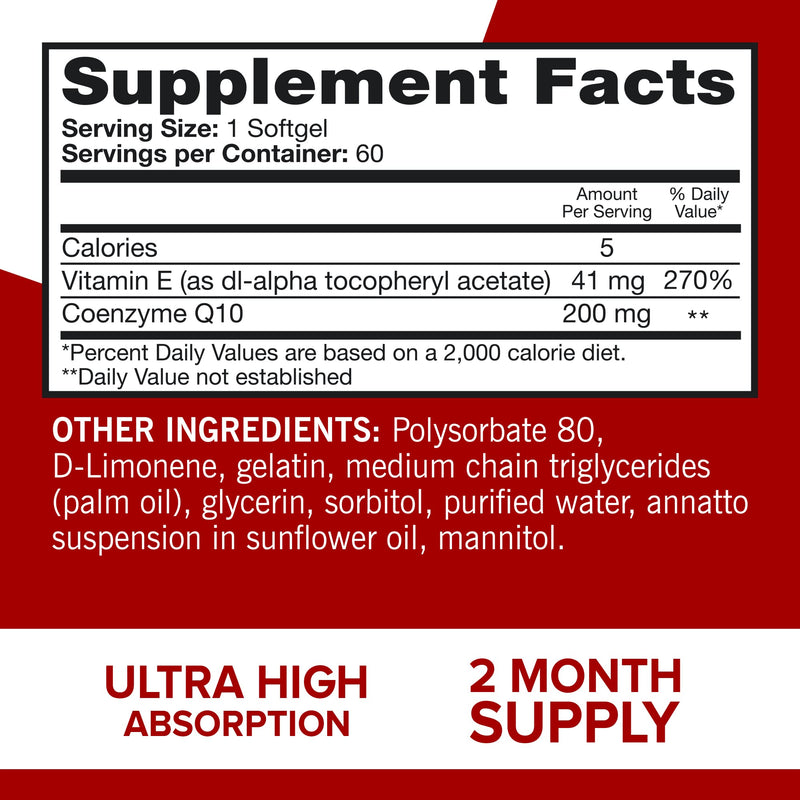 [Australia] - Qunol CoQ10 200mg Softgels, Ultra CoQ10 - Ultra High Absorption Coenzyme Q10 Supplements - Antioxidant Supplement for Vascular and Heart Health & Energy Production - 2 Month Supply - 60 Count 60 Count (Pack of 1) 