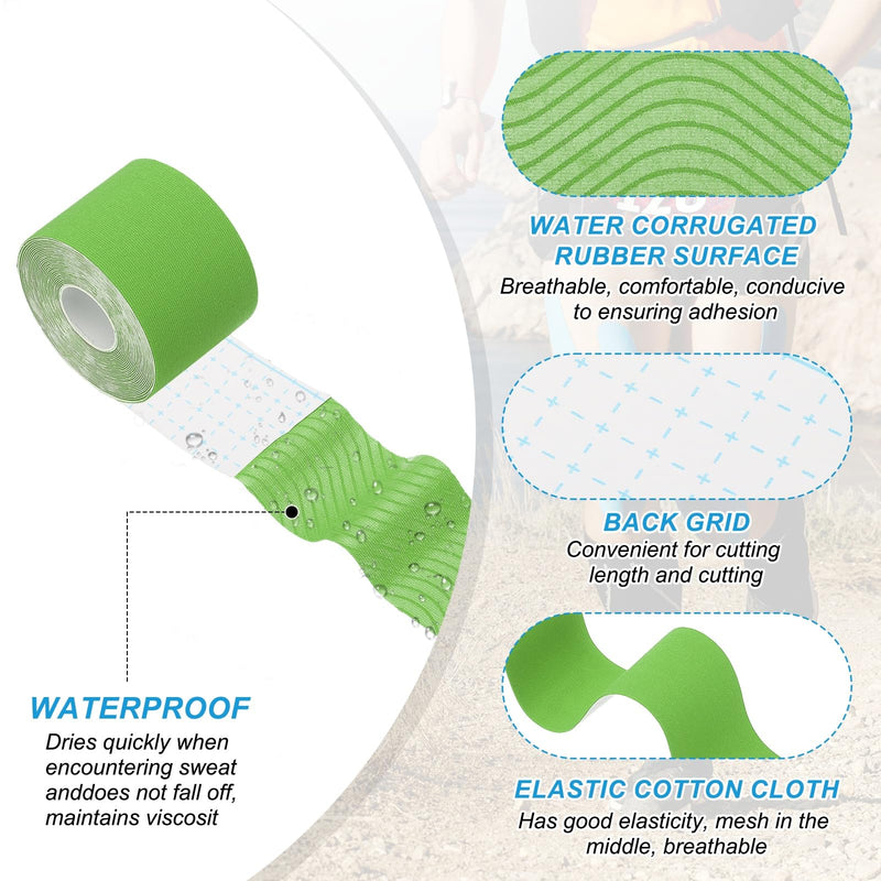 PATIKIL 5.5 Yard x 2 Inch Kinesiology Tape, 4 Roll Adhesive Cotton Sports Muscle Support Tapes Waterproof Elastic Tape for Knee Ankle Wrist Shoulder, Green/Blue/Purple/Coffee