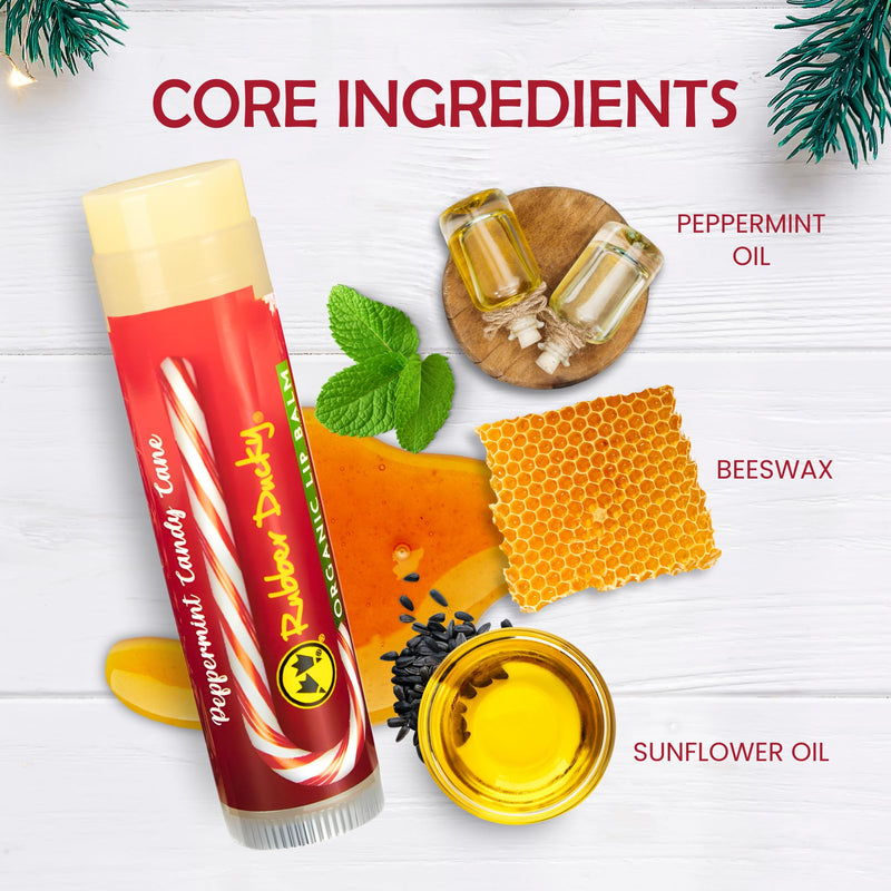 Rubber Ducky Hydrating Lip Balm for Men & Women - All Natural, Nourishing & Moisturizing Lip Balm Stick with Peppermint Oil, Vitamin E, Sunflower Oil & Beeswax - Lipcare for Dry Cracked Lips - 3 Pack Candy Cane