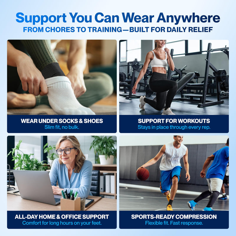 [Australia] - Modvel Foot & Ankle Brace Socks for Sprained Ankle Compression Sleeve - Plantar Fasciitis Relief Brace, Foot Support for pain Women & Men - Tendonitis & Arthritis Feet Sleeve, Stabilizing Ankles Wrap Large A Black 2 