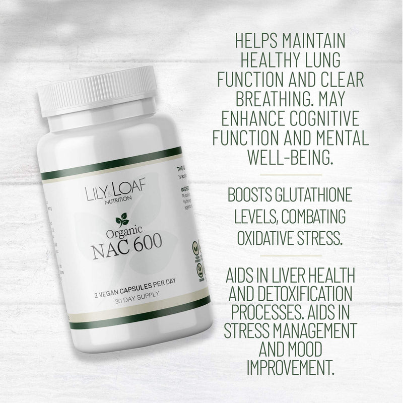 NAC 600mg – 30 Day Supply – N-Acetyl Cysteine – Gluten-Free, Organic, Vegan & Vegetarian Friendly – Antioxidant & Immune Support Supplement