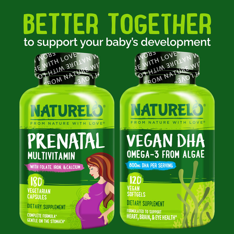 NATURELO Prenatal Multivitamin with Choline & Folate, 180 Capsules | Multivitamin with iron, plant calcium, vegan, vegetarian, Non-GMO, gluten free, 2 month supply 180 Count (Pack of 1)